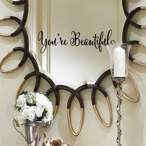 1pc You're Beautiful Letters Wall Stickers Living Room Carving Wall Decal Sticker Mirror Decor Home Window Decoration