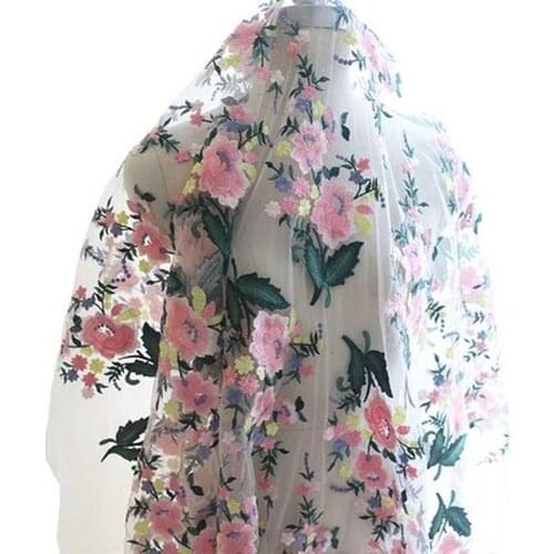 1 yard high quality Beautiful color matching embroidery floral lace mesh fabric dress clothing DIY decoration X0828