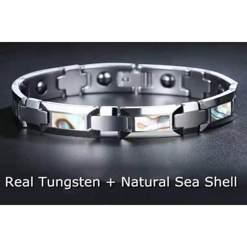 10MM Silver Tungsten Carbide Bracelet Inlay Shell High Polished Anti-Fatigue Health Magnetic Link Fashion Accessories