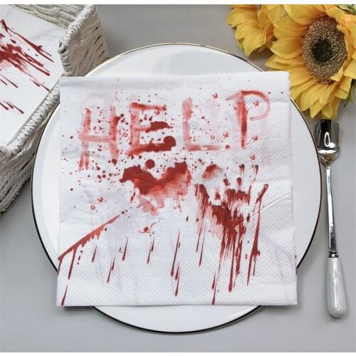 2021 New 20Pcs/Pack Halloween Frightening Blood Decoupage Paper Napkins HELP Paper Tissues for Halloween Party Table Decor J