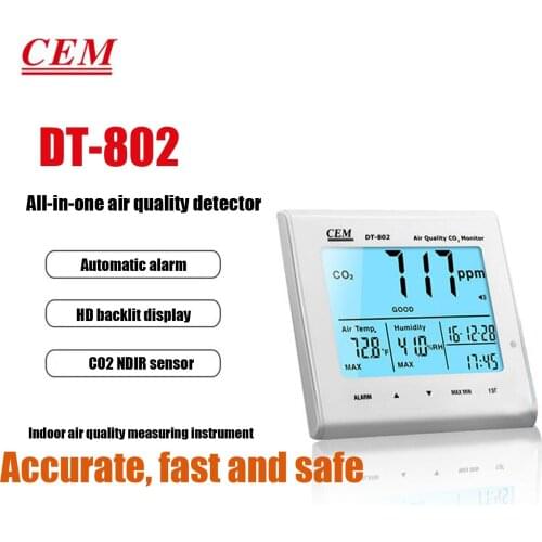 CEM DT-802 Indoor Air Quality Detector Desktop Carbon Dioxide Detector Temperature&Humidity Desktop Recording CO2 Gas Detector