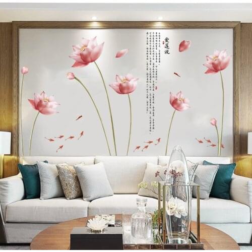 DIY Lotus Wall Stickers Flowers Chinese Style Vintage Room Decor Living Room Bedroom Home Office Decor Art Self-adhesive Mural