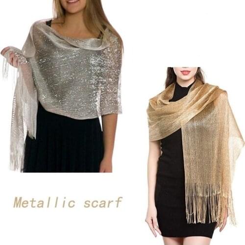 Elegant Evening Dresses Shawls Female Golden Silvery Wire Tassels Party Wedding Temperament Accessories Scarf