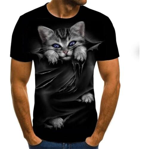 Mens T-shirt cute cat dog t-shirt animal graphic 3d print Tshirt mens street hip-hop o-neck t shirt summer Harajuku tshirt