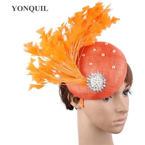 High Quality 4-Layer Linen Wedding Fashion Hat Bride Fascinator Women Elegant Feather Headwear Cocktail Race Headpiece Headband