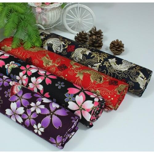 Half A Meter Japanese Style Cotton Sakura Flower Bronzing Fabric For DIY Bag Apparel Home Textile Material