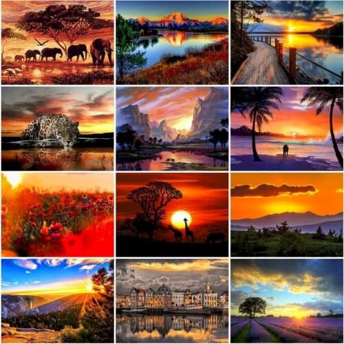 SDOYUNO Painting By Numbers Sunset Scenery 60x75cm Painting For Paint By Numbers On Canvas Landscape DIY Frameless Home Decor