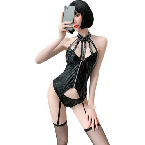 Japanese Style Locomotive Girl Cosplay Costume Patent Leather Women Sexy Cheerleading Uniform Lingerie Set Nightclub Clothing