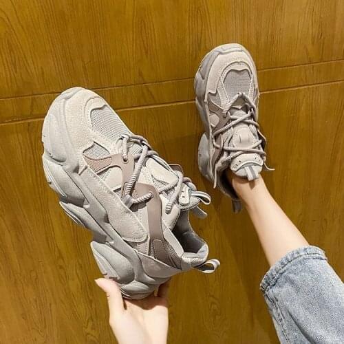 Breathable Mesh Trainers Chunky Heels 5cm Womens Platform Sneakers Women Shoes Casual Female White Mesh Shoes for Woman892