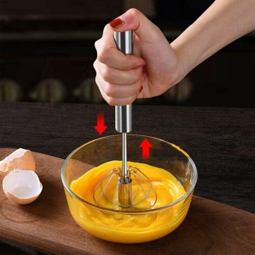 Kitchen Tool Stainless Steel Whisk Stirrer Mixing Mixer Egg Beater Foamer Rotate Hand Push Whisk Stiring Tool