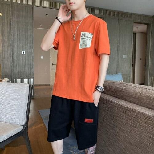 Summer Mens Tracksuit Mens Short-sleeved Suit Trend Casual Youth Clothes Summer Sports Suits T-shirt + Shorts Two-piece Outfit