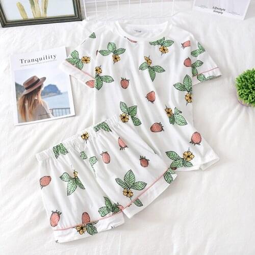 Summer New Women Print Pijamas Sexy Flower Lingerie Sleepwear 2PCS Shirt&Shorts Pajama PJ Set O-Neck Cotton Nightwear Pyjamas