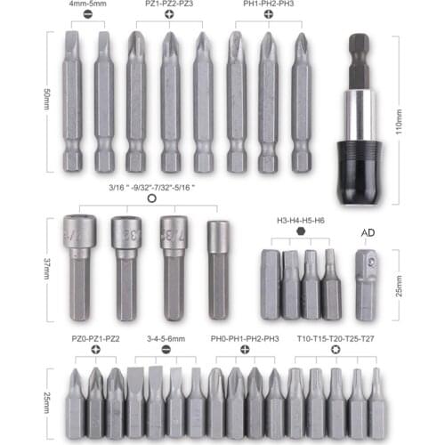 34-Piece Master Security Bit Set Screwdriver Bit Set, Slotted, Cross, Hex, Screwdriver Bits, Chrome Vanadium Alloy Steel