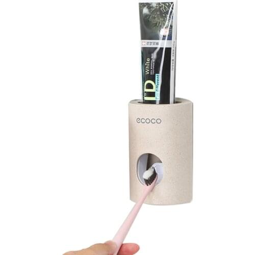 Automatic Toothpaste Dispenser Wall Mounted No Trace Wheat Straw Toothbrush Holder Adult Child Bathroom Accessories Set