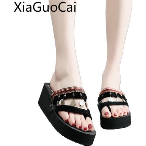 Newest High-heeled Women Slippers Womens Summer Slippers National Style Anti-skid Beach Women Platform Slippers