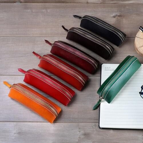 New Arrival Zipper Pen Bag Pencil Pouch Fashion Black Leather Creative Large Capacity School Stationary Products