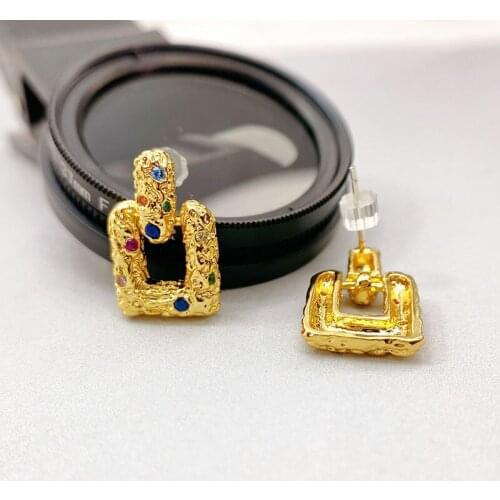 New European and American fashion retro irregular texture plating gold silver personalized earrings womens jewelry