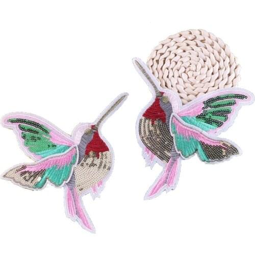 Sequin Hummingbird Patch Animal Applique Iron on Patches for Clothes Embroidery Patch Badge Clothes Stickers DIY Sewing Supplies
