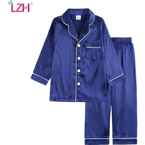 LZH Boys Silk Pajamas Autumn Winter Long Sleeve Childrens Clothes Girl Sleepwear Sets Girls Pyjamas Sets for Kids Pajamas Set