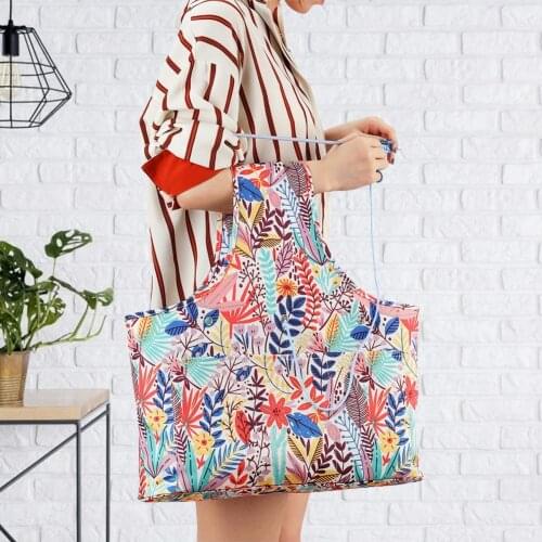 Practical Knitting Sewing Tool Storage Bag Portable Oxford Storage Pouch Leaf Printing DIY Needlework Crochet Thread Yarn Holder