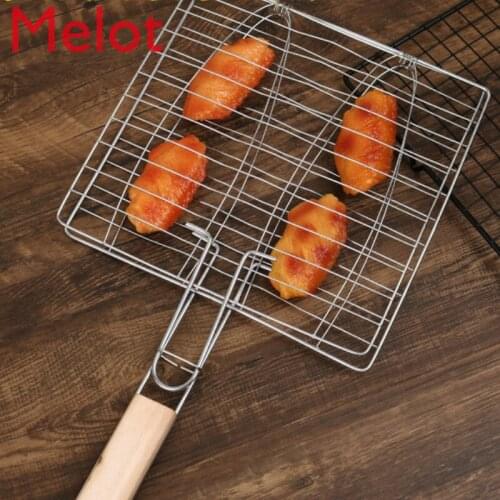 Barbecue Supplies Grilled Fish Clip Household Thickened Barbecue Clip Stainless Steel Wooden Handle Barbecue Tools