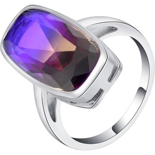 Luxury rainbow Square Ring Fashion White gold color Jewelry men Wedding Rings For Women Birthday Stone Gifts