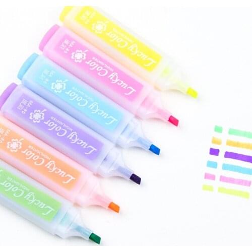 6 Pcs / Pack Cute Kawaii Fluorescent Pen Water Color for Paint Draw Pen School Supplies Stationery