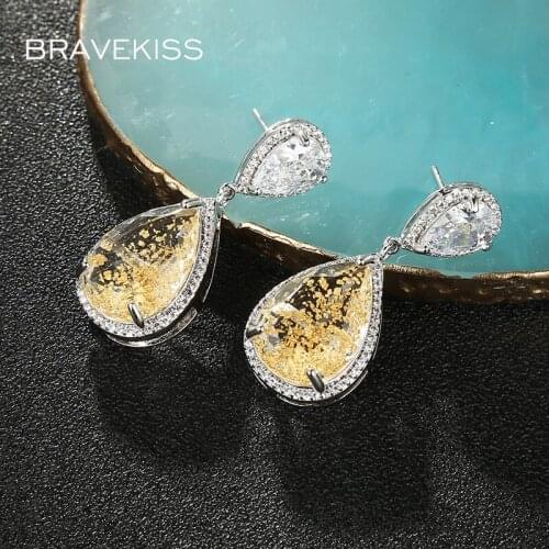 BRAVEKISS NEW Flowing Sands Rhinestone Long Crystal Drop Earring CZ Earrings for Women Bridal Wedding Jewelry Party Gift BUE0732