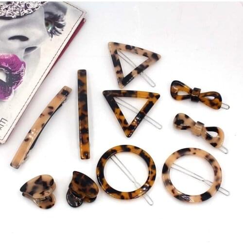 Korean Style Amber Leopard Heart Shape Acrylic Hair Clips Geometric Round Triangle Hairpin Women Girls Hair Acccessories