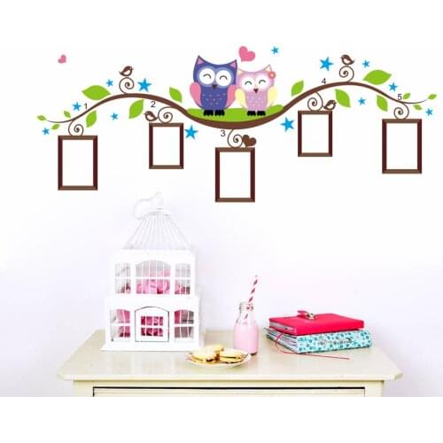 Owls photo frame wall stickers home decoration bedrrom animals wall decals mural art living room cartoon flower vine 1021