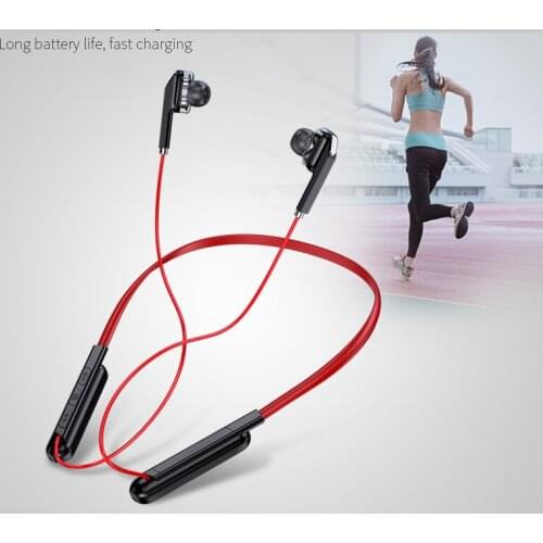 Bluetooth 5.0 Sports Earphone Wireless Treble and Bass Neckband Headphones No Noise Quad Core Dual Motion Headsets