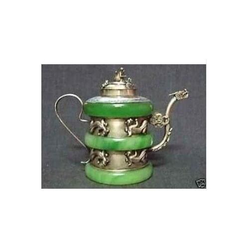 Tibet silver carving dragon Beautiful silver jade teapot of gecko Tibet shipping tools wedding Decoration Brass