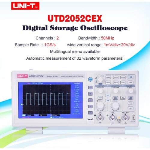 UNI-T UTD2052CEX Digital Storage Oscilloscopes 2CH 50MHZ 1Gsa Scope meter 7 inches widescreen LCD displays USB OTG Interface
