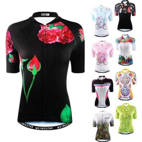 Weimostar Black Womens Cycling Jersey Short Sleeve Bike Jersey Tops Team Road MTB Bicycle Shirt Breathable Biking Tops Mailllot