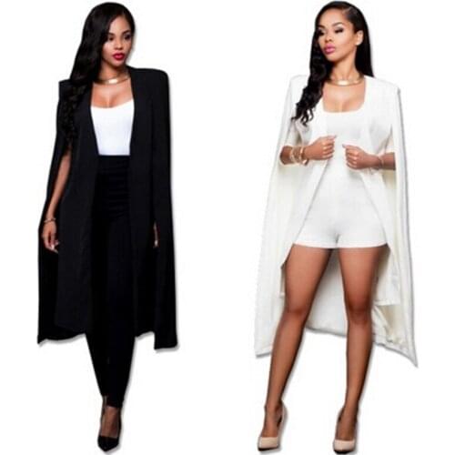 High Quality Long Cloak Jacket Personalized New Fashion Women V-Neck Coat Autumn Outerwear Coats Office Lady Jackets Black