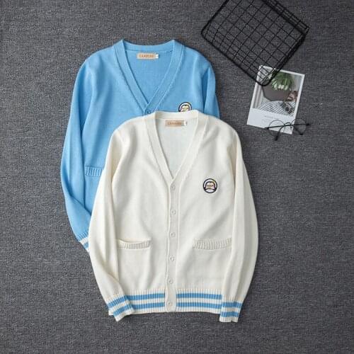 Japanese school uniform Embroidered College Style Japanese Cartoon Cute JK Uniform Stripes Knitted Cardigan