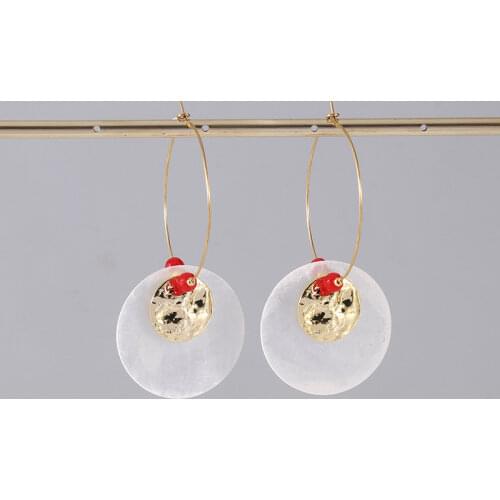 Trendy Bohemia Exaggerated Big Hollow Round Circle Stainless Steel Earrings Natural shell earrings 18k Gold Plated Earring