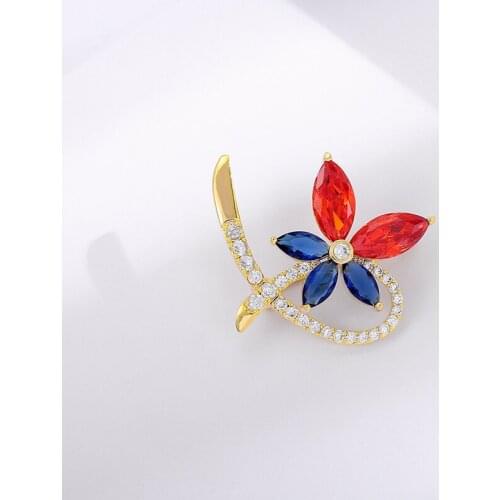 2020 New Arrival Flower Brooches for Women Fashion Brooch Jewelry Luxury AAA Red Blue Zircon Stone Gold Pins Gift broche femme