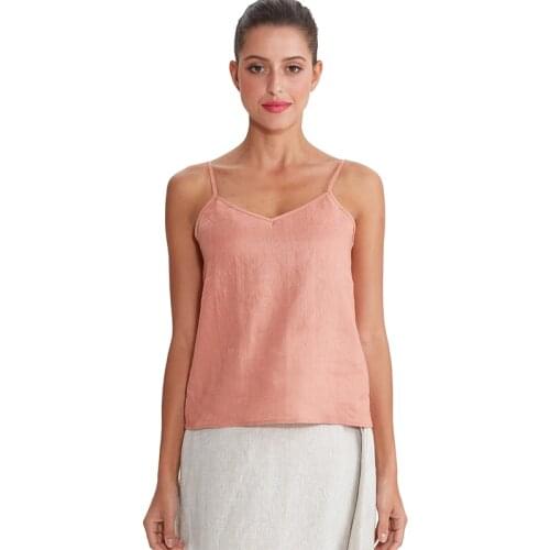 100% linen tank top woven solid V neck women Summer tank top casual M30199