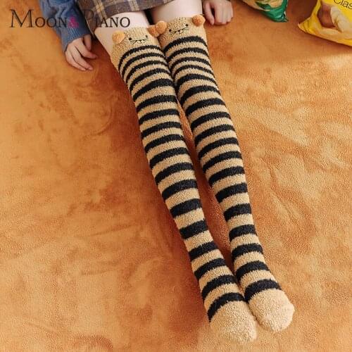Women Cartoon Coral Fleece Over Knee Ladies Cute Lovely Socks Thicker Warm and Comfortable Long Tube Sleep Funny Sock Female