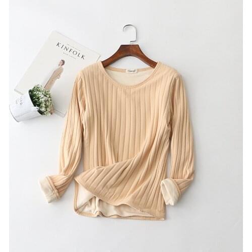 Women Velvet tops Winter Warm Thick Underwear Bottoming Shirt Tight Stretch Tops Cotton Long Sleeve Thermal Underwear Tee