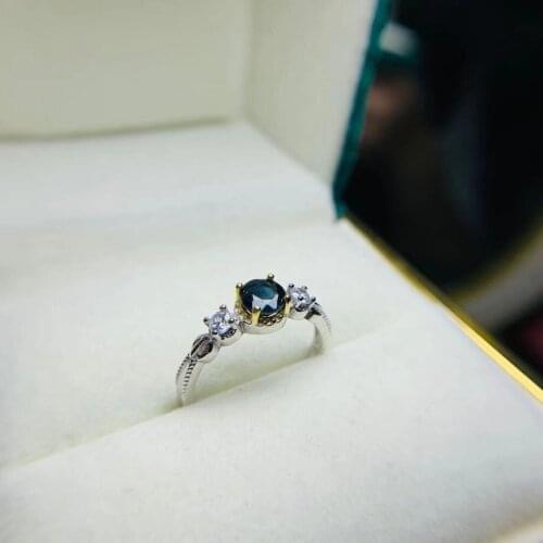 New Natural Sapphire Ring 925 Silver Womens Ring Main Stone Size Round 6mm*6mm