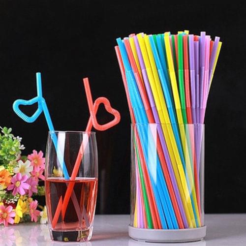 100pcs Long Flexible Drinking Bendy Straws Multicolor Clean Party Extra