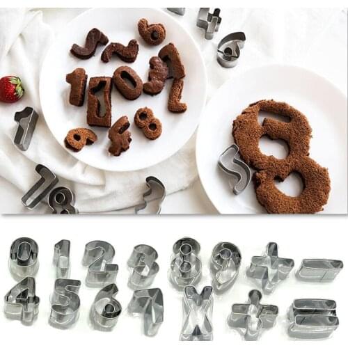 15-Piece Stainless Steel Number Symbol Shaped Fondant Cookies Cutters Molds Decorating Biscuit Cutter Cake Decorating Tools