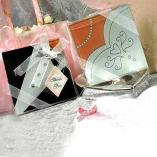 FREE SHIPIING 30PCS=15SETS Bride and Groom Glass Coaster Wedding Favors Bridal Shower Bomboniere Party Table Decor Gifts