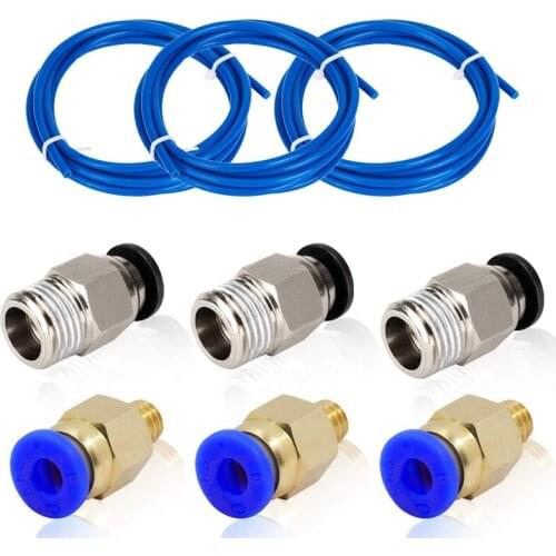 3Pcs 1.5 Meters Tube,PTFE Blue PC4-M6 Fittings and PC4-M10 Male Straight Pneumatic Fittings for 3D Printer Connector
