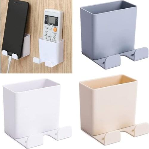 Behogar Self-adhesive Wall Mount Remote Control Mobile Phone Storage Organizer Box Holder for Home Living Room Bedroom