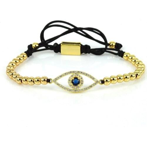 Macrame Bracelets Men Women Jewelry 24K Brass Beads Fatima Hand Evil Eye Braided Bracelet Islamic Muslim Charm Bracelet ZZB-28