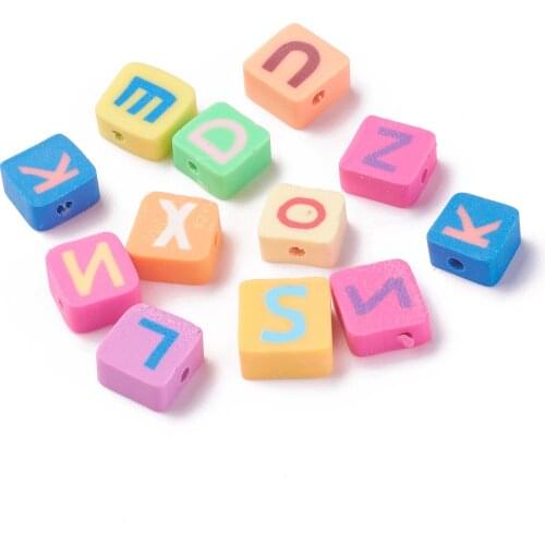 50Pcs Handmade Polymer Clay Beads A~Z Letter Beads Spacer Mixed Color Square Shape Loose Beads For DIY Jewelry Making