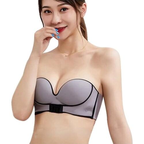 Women Strapless Padded Bra Gather Bra Push Up Bra Sexy Lingerie Invisible Brassiere Adjustable Shoudler Front Closure Bras